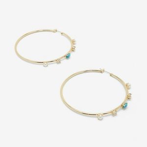 Stone & Pearl Prong Hoop Earrings